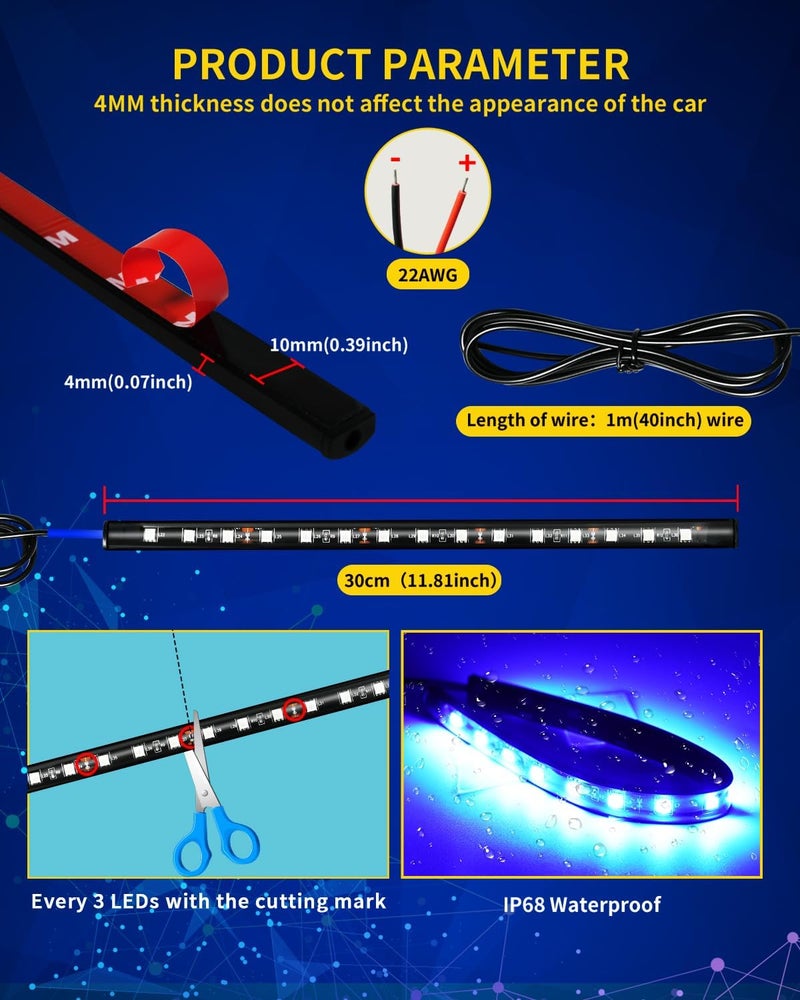 DUOFU365 Car LED Light Strip - Blue Interior Lights for Trucks, 30CM, 15 SMD, IP67 Waterproof, 6PCS - Image 3