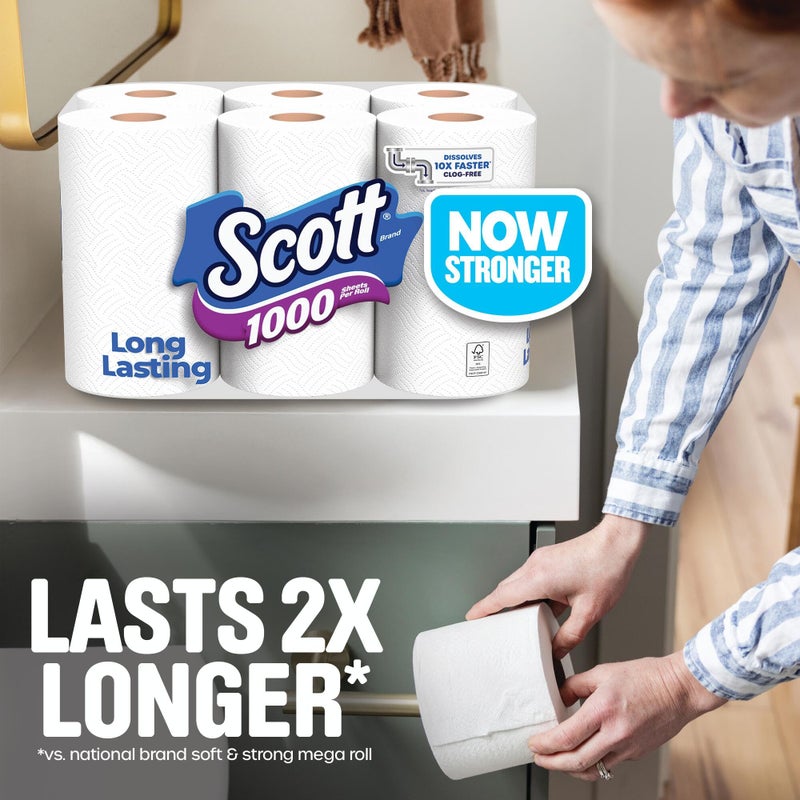 Scott 1000 Toilet Paper, 18 Rolls, Septic-Safe, 1-Ply Toilet Tissue - Image 2