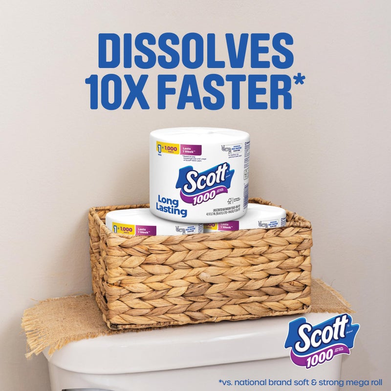 Scott 1000 Toilet Paper, 18 Rolls, Septic-Safe, 1-Ply Toilet Tissue - Image 5