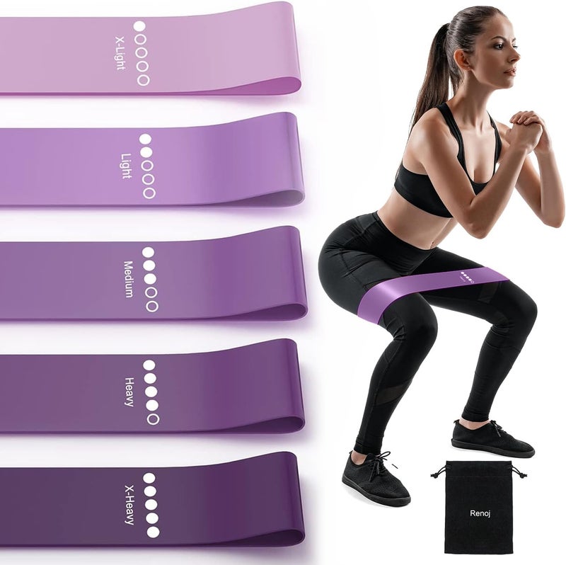 RenoJ Resistance Bands for Working Out, 5-Pack Elastic Loop Exercise Bands for Strength Training Stretching, Home Gym Equipment for Pilates Yoga Physical Therapy, Leg Glute Arm Workout Kit for Women Men - Image 1