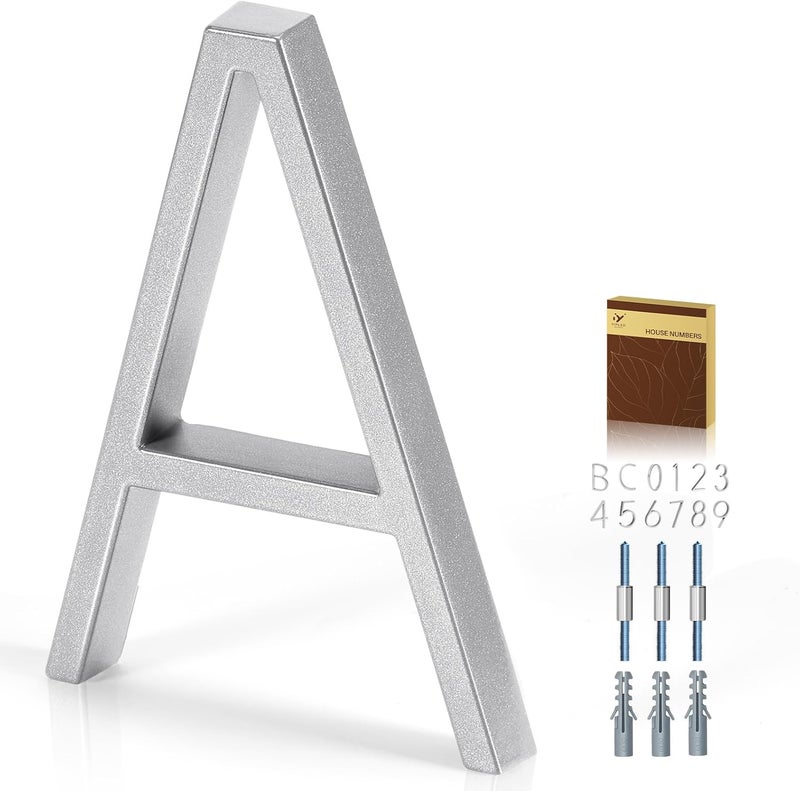 YIPLED 5 Inch House Numbers for Outside, Metal Address Number A - Modern Design, Weather-Resistant Silver Powder Coated Finish, No Fading (Silver) - Image 1