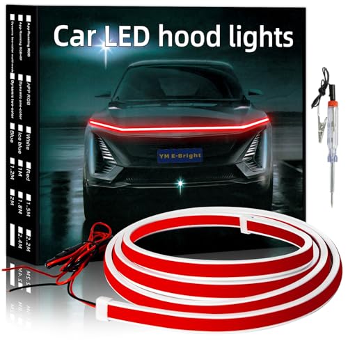 YM EBright Led Hood Light Strip Exterior Car Led Strip Light Waterproof Flexible DRL Dynamic Scan Start Up Hoodbeam Kit Daytime Running Lights for Car Truck SUV 12V 59inch Red 1 Set - Image 1