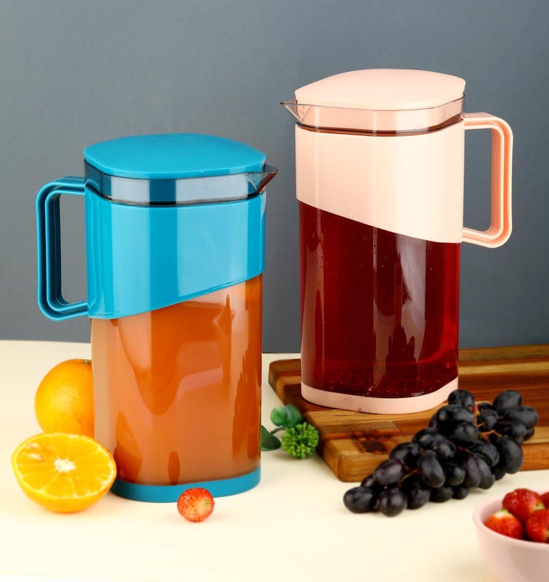 AAYN Plastic Beverage Pitcher Large Jugs for Water, Juice, Milk, Blue and Pink  - Image 1