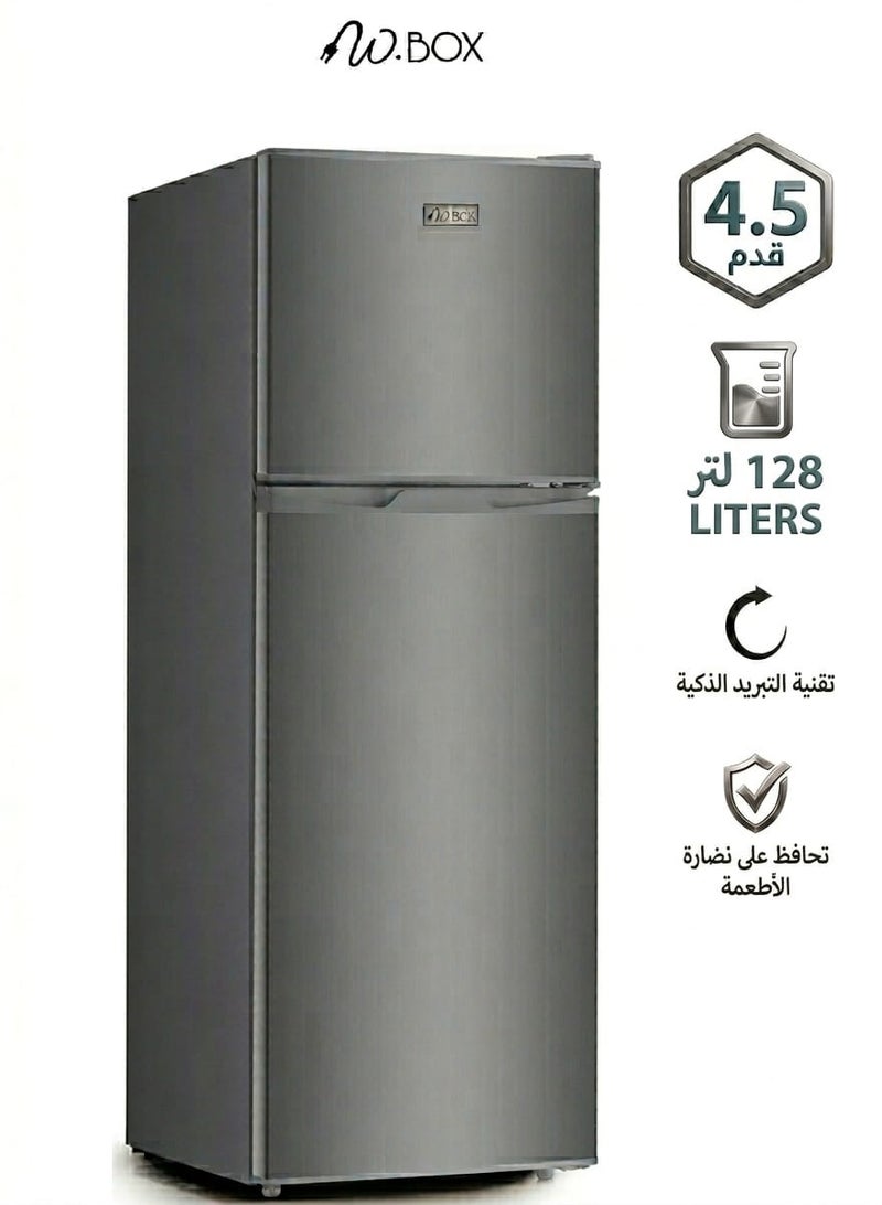 دبليو بوكس ثلاجة فضية ببابين، سعة ١٢٨ لترًا، ٤.٥ قدم مكعب، فضية | WBR138WS - Image 1