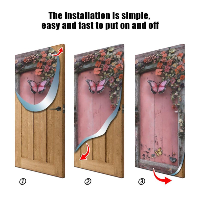 Burbuja Valentine Flowers Pink Wood Door Cover, Stretch Fabric Backdrop Door Porch Covers for Home Party Holidays Decoration, 35x79 In - Image 2