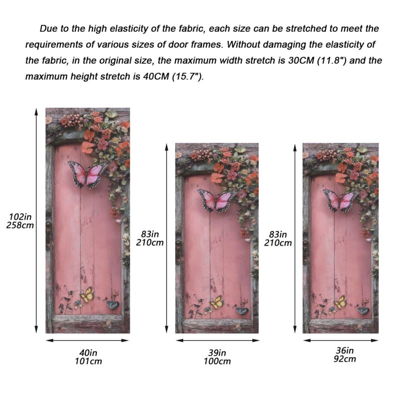 Burbuja Valentine Flowers Pink Wood Door Cover, Stretch Fabric Backdrop Door Porch Covers for Home Party Holidays Decoration, 35x79 In - Image 3