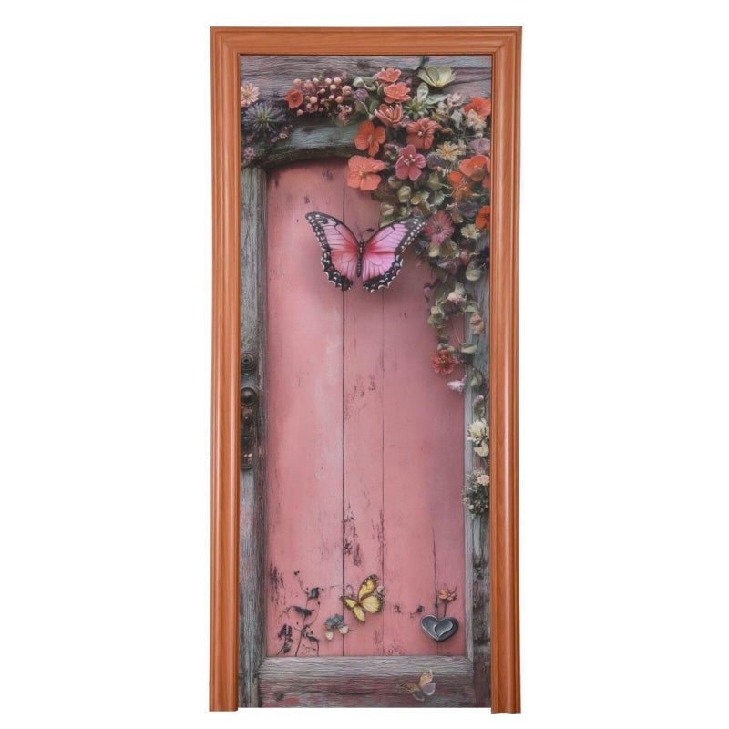Burbuja Valentine Flowers Pink Wood Door Cover, Stretch Fabric Backdrop Door Porch Covers for Home Party Holidays Decoration, 35x79 In - Image 1