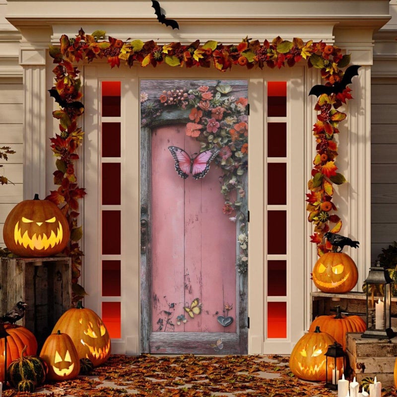 Burbuja Valentine Flowers Pink Wood Door Cover, Stretch Fabric Backdrop Door Porch Covers for Home Party Holidays Decoration, 35x79 In - Image 5
