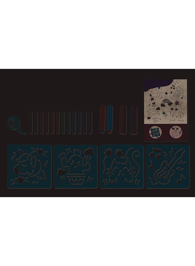Hape Chalks and Stencils Art - Colored Chalk Set and Art Activities for Kids with Jumbo and Thin Chalk, Chalk Holders, Paper Tape, Large Stencils, and Poster - Art Kit for Children Ages 3 and Up