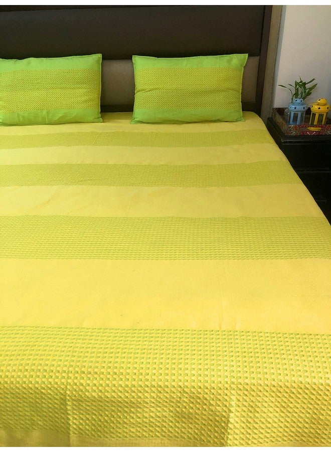 RANGBHAR Handloom Cotton 225 TC Striped Bedsheet For Double Bed, Organic Woven Bedsheet With 2 Pillow Covers, Golden Yellow, 90 X 100 Inch - Image 2