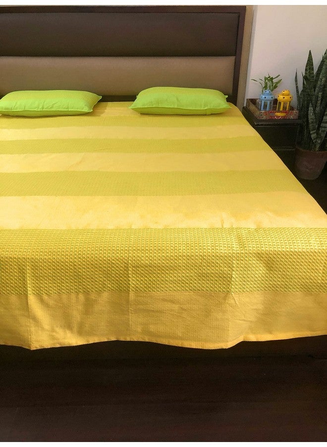RANGBHAR Handloom Cotton 225 TC Striped Bedsheet For Double Bed, Organic Woven Bedsheet With 2 Pillow Covers, Golden Yellow, 90 X 100 Inch - Image 1