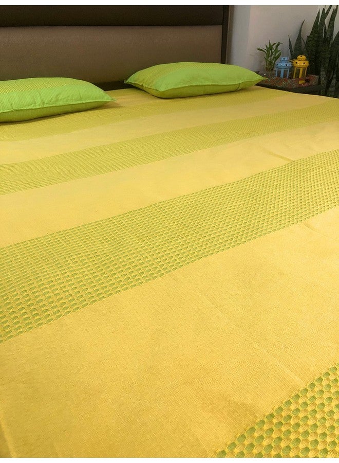 RANGBHAR Handloom Cotton 225 TC Striped Bedsheet For Double Bed, Organic Woven Bedsheet With 2 Pillow Covers, Golden Yellow, 90 X 100 Inch - Image 3