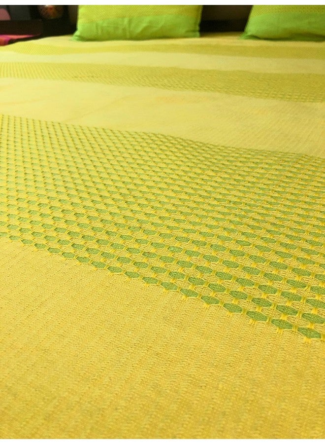 RANGBHAR Handloom Cotton 225 TC Striped Bedsheet For Double Bed, Organic Woven Bedsheet With 2 Pillow Covers, Golden Yellow, 90 X 100 Inch - Image 4