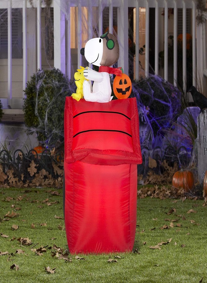 Gemmy Airblown Inflatable Snoopy as Red Barron and Woodstock on Doghouse with Pumpkin - Indoor Outdoor Holiday Yard Decoration, 3.5-Foot Tall - Image 2