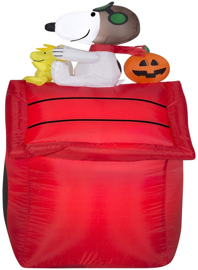 Gemmy Airblown Inflatable Snoopy as Red Barron and Woodstock on Doghouse with Pumpkin - Indoor Outdoor Holiday Yard Decoration, 3.5-Foot Tall - Image 1