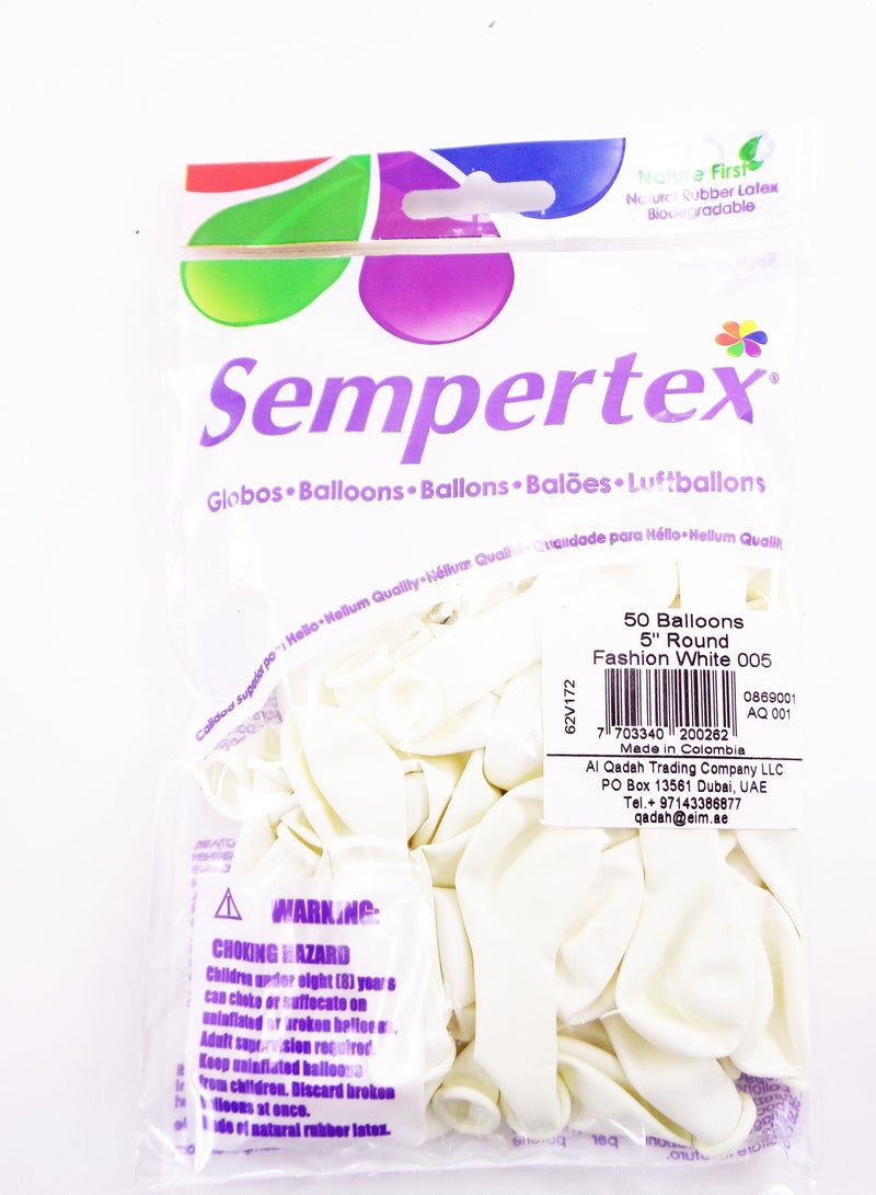 Sempertex Round Latex Balloons, White - 50 Pieces,5in - Image 2