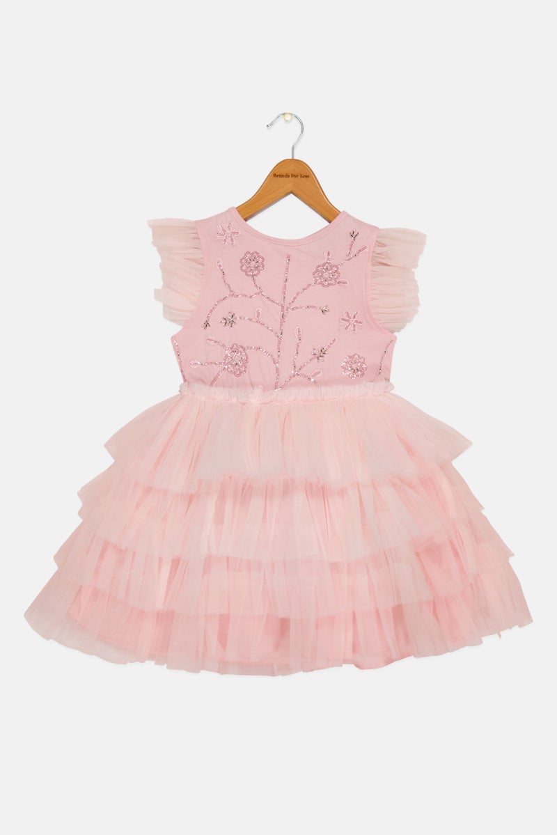 Lunamoon Toddlers Girl Embellished Dress, Light Pink - Image 2