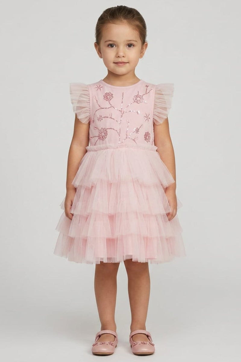 Lunamoon Toddlers Girl Embellished Dress, Light Pink - Image 1