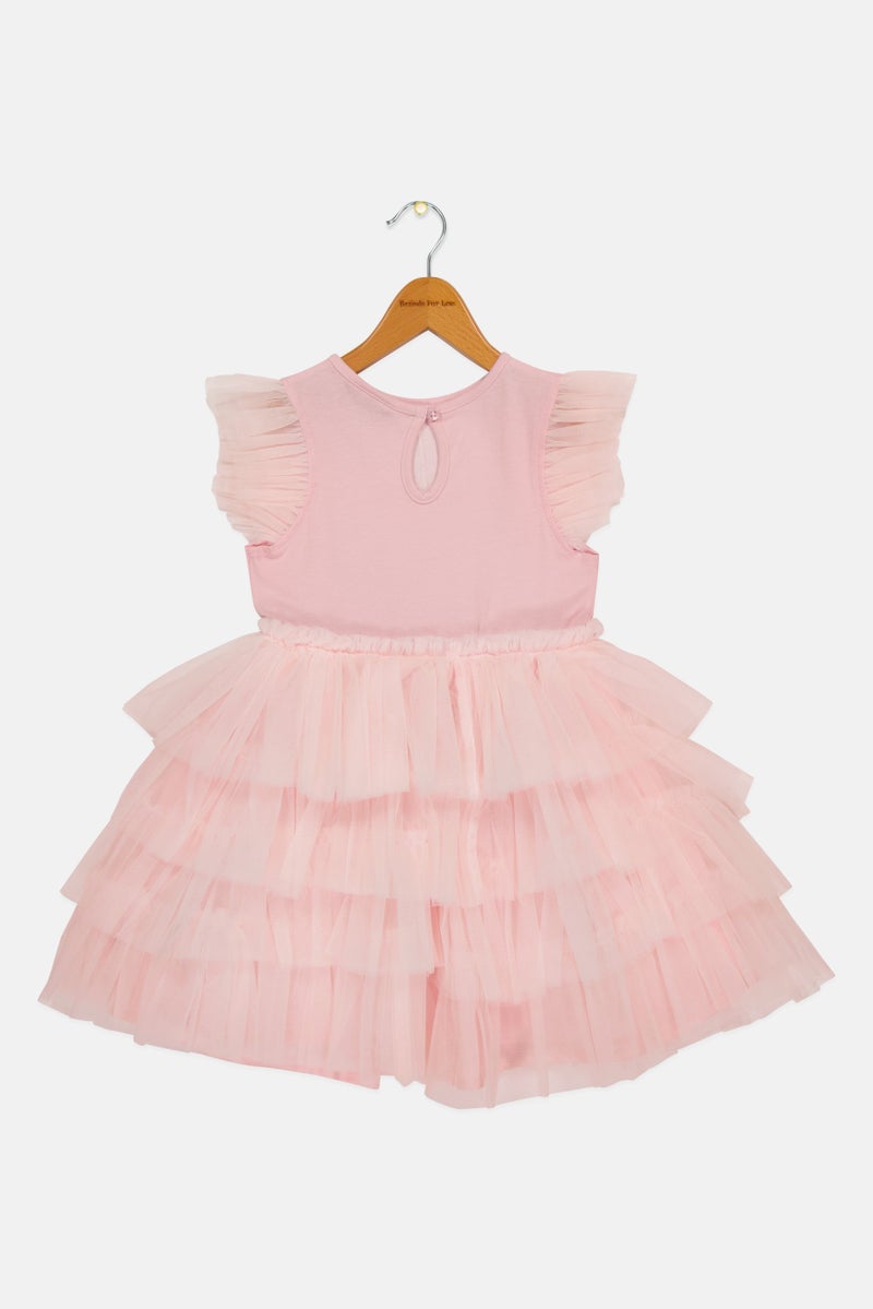 Lunamoon Toddlers Girl Embellished Dress, Light Pink - Image 3
