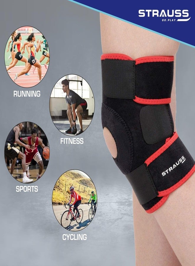 STRAUSS Adjustable Knee Support Patella | Breathable Knee Cap for Knee Pain, Gym Workout, Running, Arthritis and Protection | Knee Brace for Knee Pain Relief | For Men and Women | Size: Free Size, (Black/Red) - Image 4