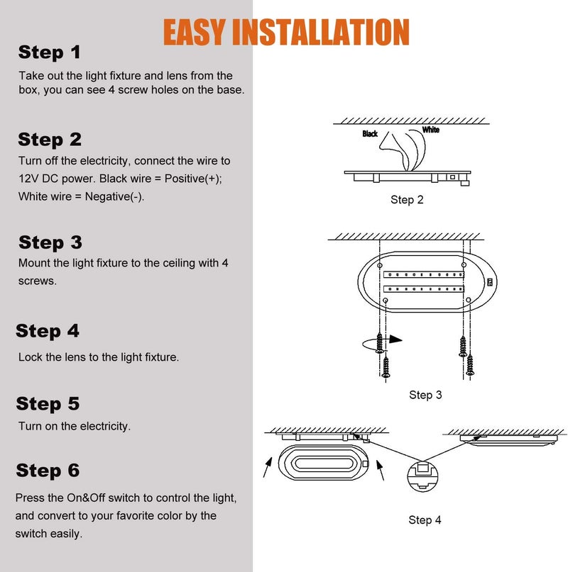 FACON Dual-Tone 12Volts Bright RV LED Interior Light with Switch, 3000K/4000K Smart Lighting Upgrade for RVs, Campers, Boats, cETL Certified - Image 5