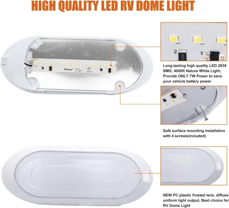FACON Dual-Tone 12Volts Bright RV LED Interior Light with Switch, 3000K/4000K Smart Lighting Upgrade for RVs, Campers, Boats, cETL Certified - Image 2