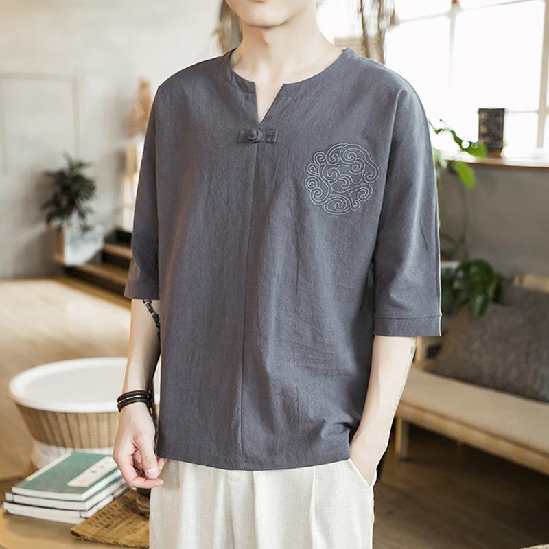 Summer plus-size fat linen T-shirt men's thin fat loose cotton linen T-shirt short sleeve breathable sweat-absorbent - Image 3