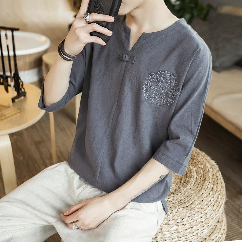 Summer plus-size fat linen T-shirt men's thin fat loose cotton linen T-shirt short sleeve breathable sweat-absorbent - Image 5