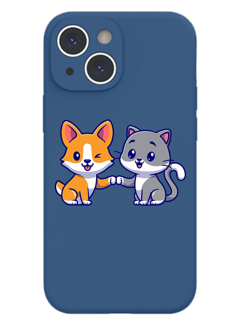 Theodor Protective Slim Fit Case Liquid Silicone Cover with Full Body Protection Anti-Scratch Shockproof Case For iPhone 13 Blue  - Cat Halloween with broom - Image 1