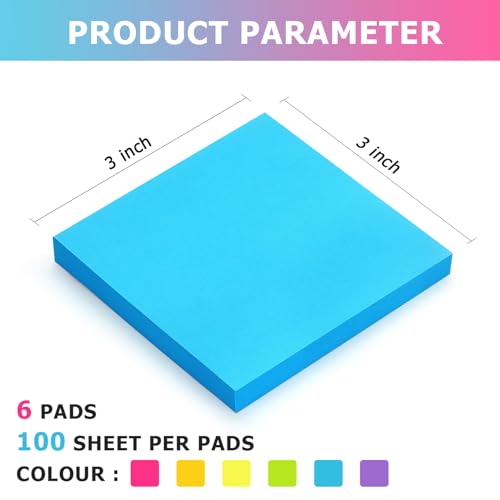 OSBOO Sticky Notes 3x3 Pop Up Self-Stick Notes Pads with 6 Bright Colors, Easy to Post for Office, School, Home, 6 Pads/Pack, 100 Sheets/Pad(Pop Up) - Image 2