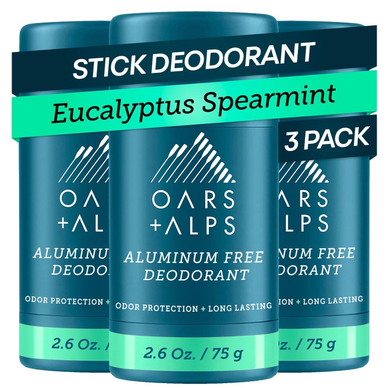 Oars + Alps Deodorant for Men & Women, Aluminum Free Deodorant for Men, Clean Ingredients, Vegan, Long Lasting, Odor Protection, Eucalyptus Spearmint, 3pk - Image 1