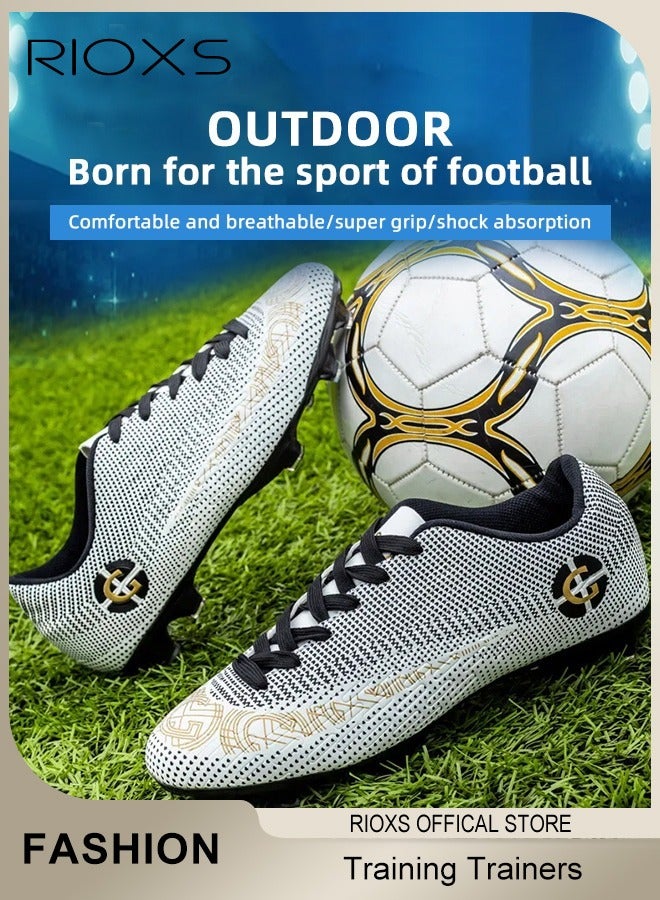ريوكس حذاء كرة القدم، أحذية كرة قدم للشباب، أحذية كرة قدم للرجال من نوع تراكترنر، أحذية رياضية عالية القمة للاعبين في الملعب، أحذية كرة سلة احترافية منخفضة القمة، أحذية كرة قدم خارجية وداخلية للفتيان، أحذية كرة قدم مبطنة بخيوط قابلة للتنفس لرياضة البيسبول واللاكروس، حذاء تدريبي نسخي لسباقات الجري والقفز، أحذية أثليوري بيضاء - Image 2