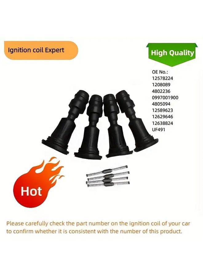 Set Of 4 High Voltage Ignition Coil Spark Plug Connector Cables Compatible With UF491 12578224 12638824 For Chevrolet Captiva HHR Malibu Opel Antara Astra GT Insignia SAAB 9 3 9 3X 9 5 - Image 1