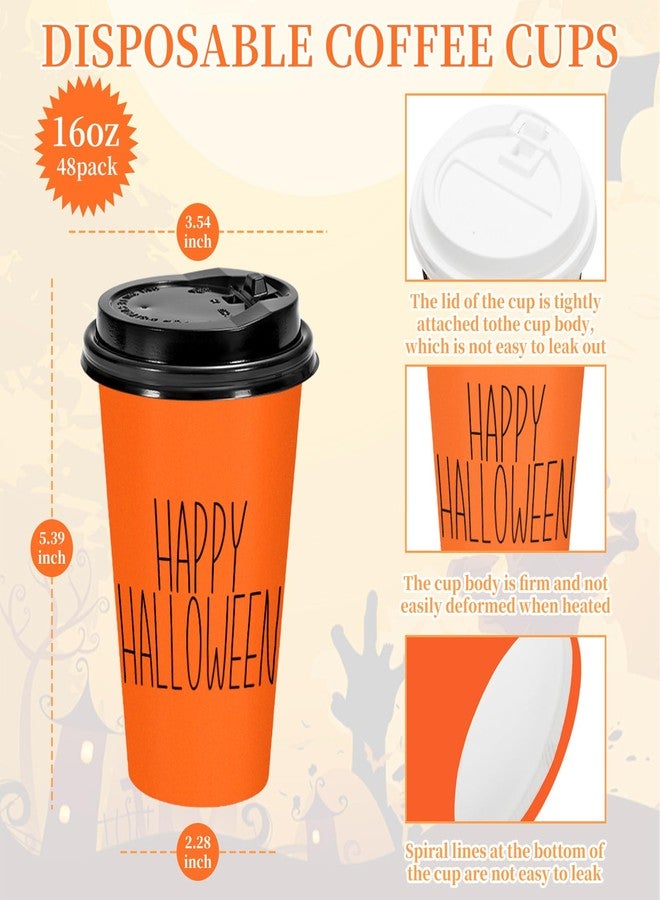 JarThenaAMCS 48 Pcs Halloween Coffee Cups with Lids 16 Oz Ghost Trick or Treat Coffee Paper Cups Disposable for Cafes Shops Cappuccino Chocolate Beverage Cocoa - Image 2