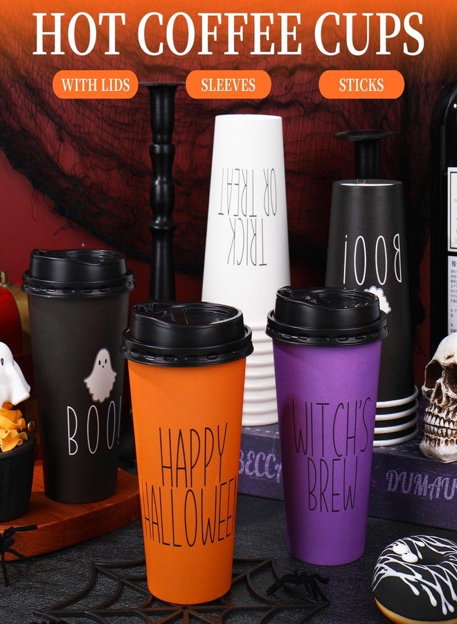 JarThenaAMCS 48 Pcs Halloween Coffee Cups with Lids 16 Oz Ghost Trick or Treat Coffee Paper Cups Disposable for Cafes Shops Cappuccino Chocolate Beverage Cocoa - Image 3