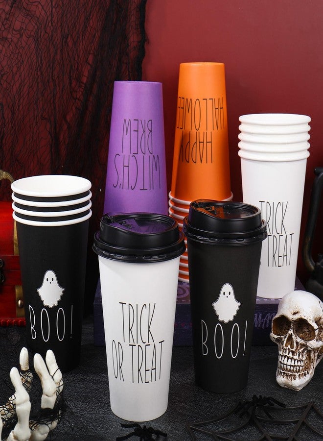 JarThenaAMCS 48 Pcs Halloween Coffee Cups with Lids 16 Oz Ghost Trick or Treat Coffee Paper Cups Disposable for Cafes Shops Cappuccino Chocolate Beverage Cocoa - Image 5