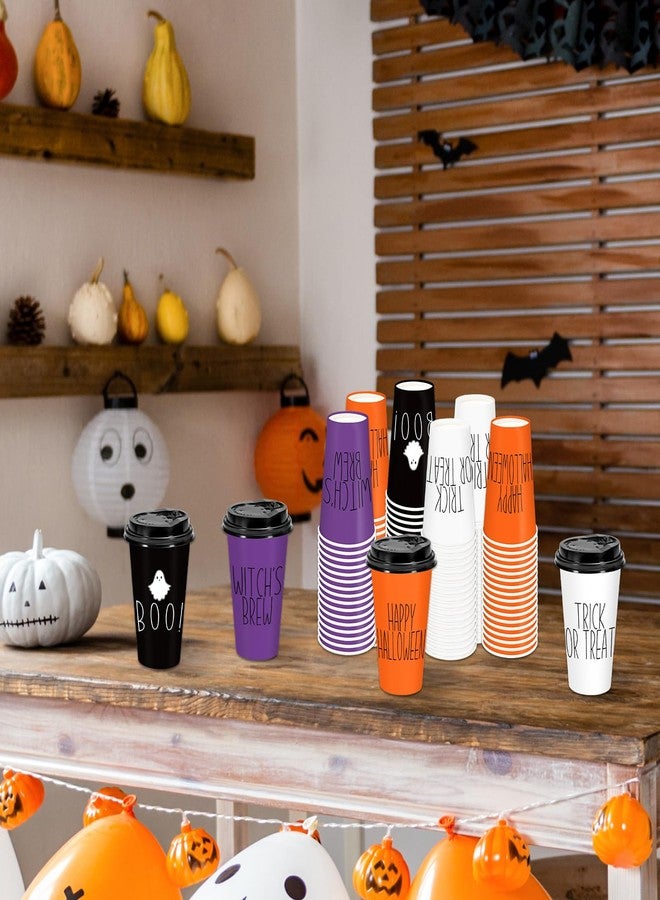 JarThenaAMCS 48 Pcs Halloween Coffee Cups with Lids 16 Oz Ghost Trick or Treat Coffee Paper Cups Disposable for Cafes Shops Cappuccino Chocolate Beverage Cocoa - Image 4