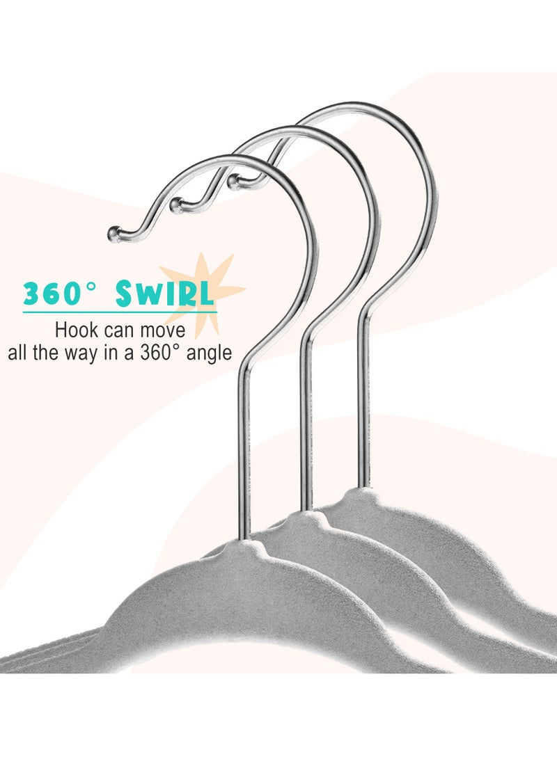 Amber Home Premium Baby Velvet Hangers Non-slip kids Hangers Ultra Slim Children Clothes Hangers 360° Swivel Hook Strong Durable Baby Hangers toddler hangers pack of 30 (Grey) - Image 4