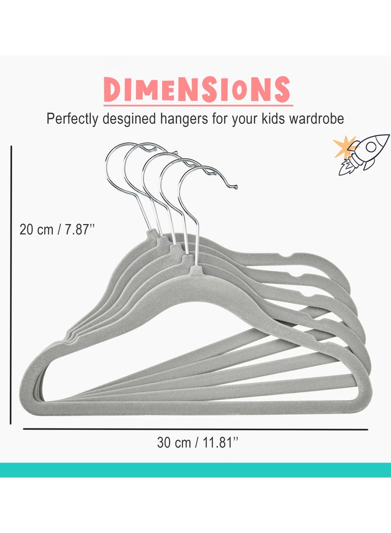 Amber Home Premium Baby Velvet Hangers Non-slip kids Hangers Ultra Slim Children Clothes Hangers 360° Swivel Hook Strong Durable Baby Hangers toddler hangers pack of 30 (Grey) - Image 2