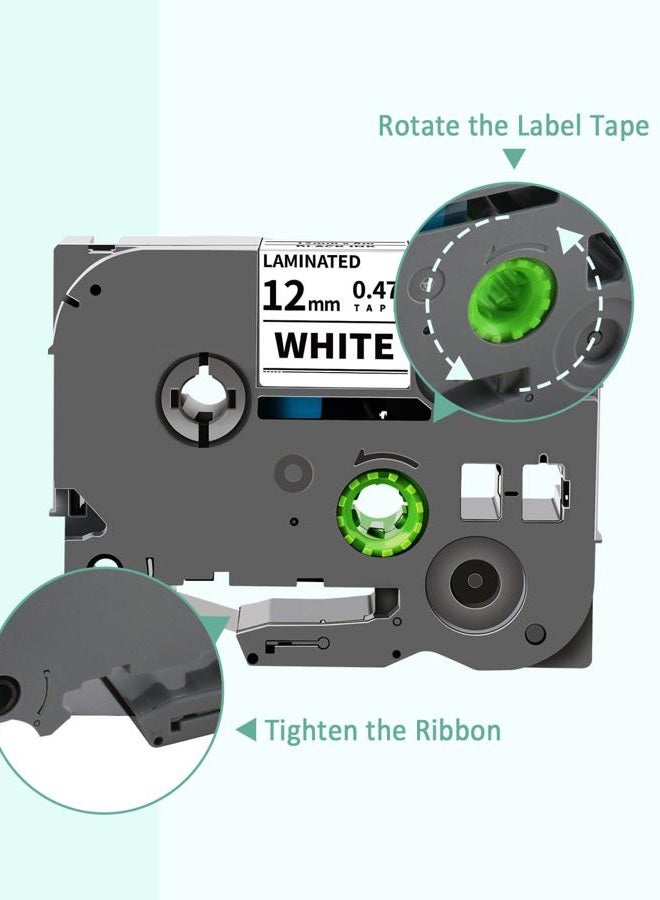 Topcolor 6-Pack 12mm 0.47" Multi-Color Label Tape Compatible for Brother Tze431 Tze531 Tze631 Tze MQG35 MQP35 P Touch Tze Tz Tape 12mm 0.47" Laminated White for PTH110 PTD220 PTD210 PTD400 PTD610BT - Image 3