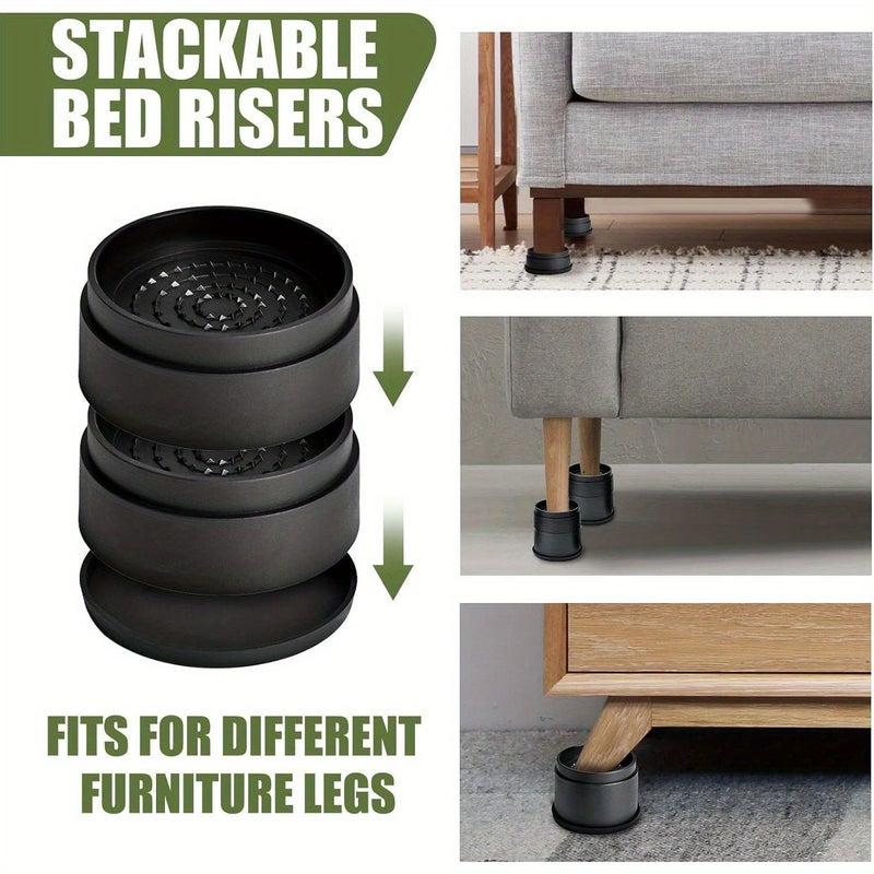 4 Pack 2 Inch Furniture Risers Heavy Duty Adjustable Bed Risers Round Stackable Lifts For Desk Leg Table Couch Sofa Chair Bed Frame Dorm Black - Image 5