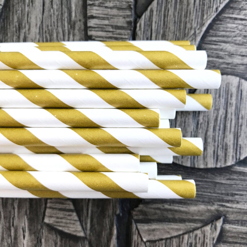 Outside the Box Pape Striped Paper Straws - Gold White - Christmas Holiday Wedding Anniversary Supply - 7.75 Inches - 50 Pack - Outside the Box Papers Brand - Image 5