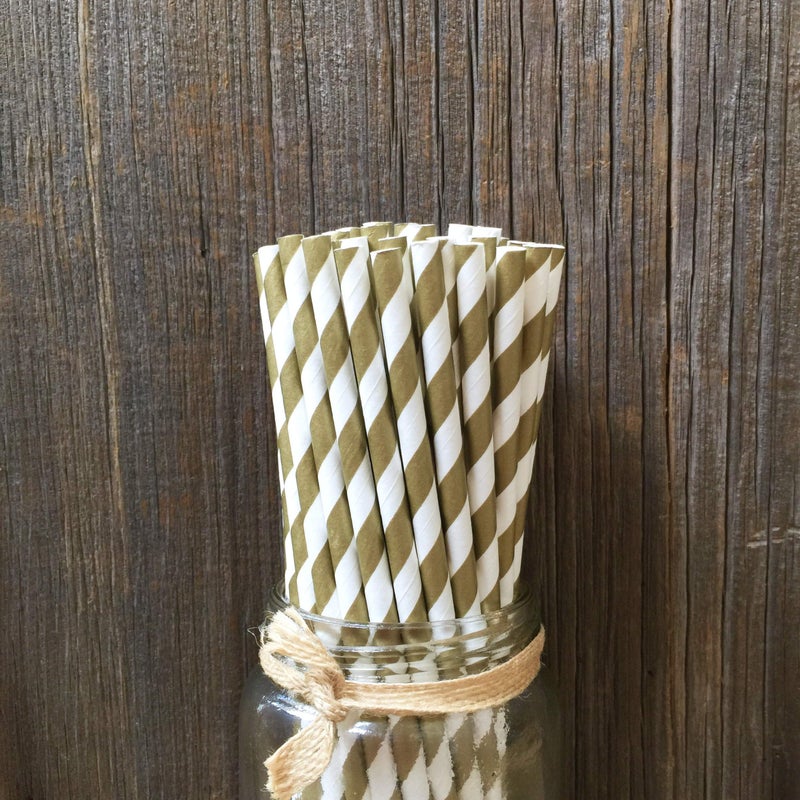 Outside the Box Pape Striped Paper Straws - Gold White - Christmas Holiday Wedding Anniversary Supply - 7.75 Inches - 50 Pack - Outside the Box Papers Brand - Image 4