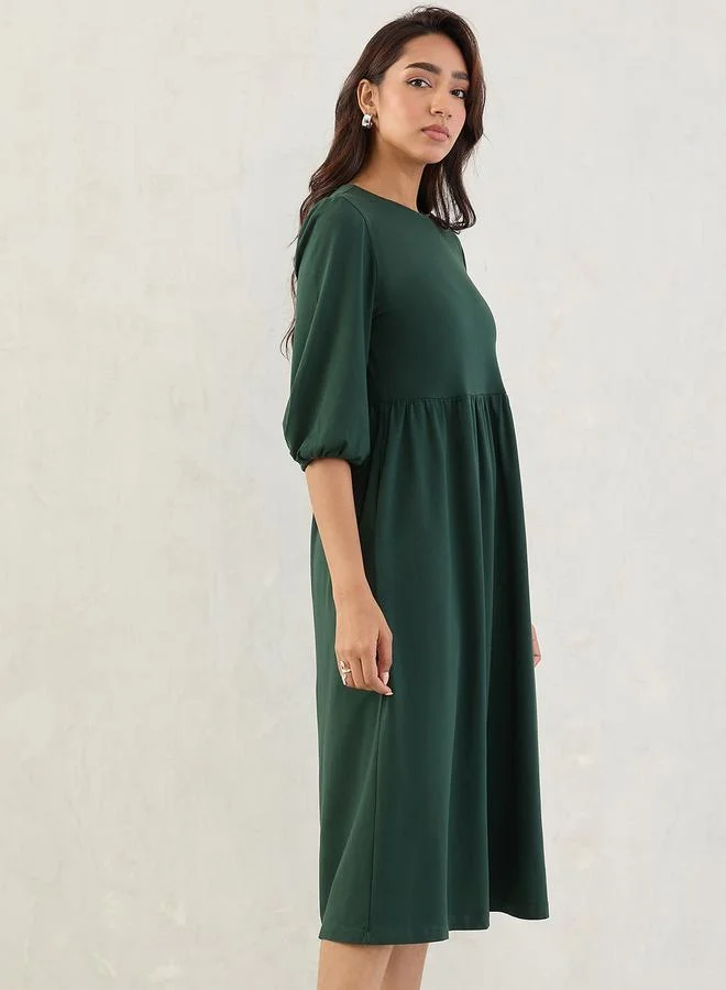 Femmella Forest Green Cotton Knitted Midi Dress