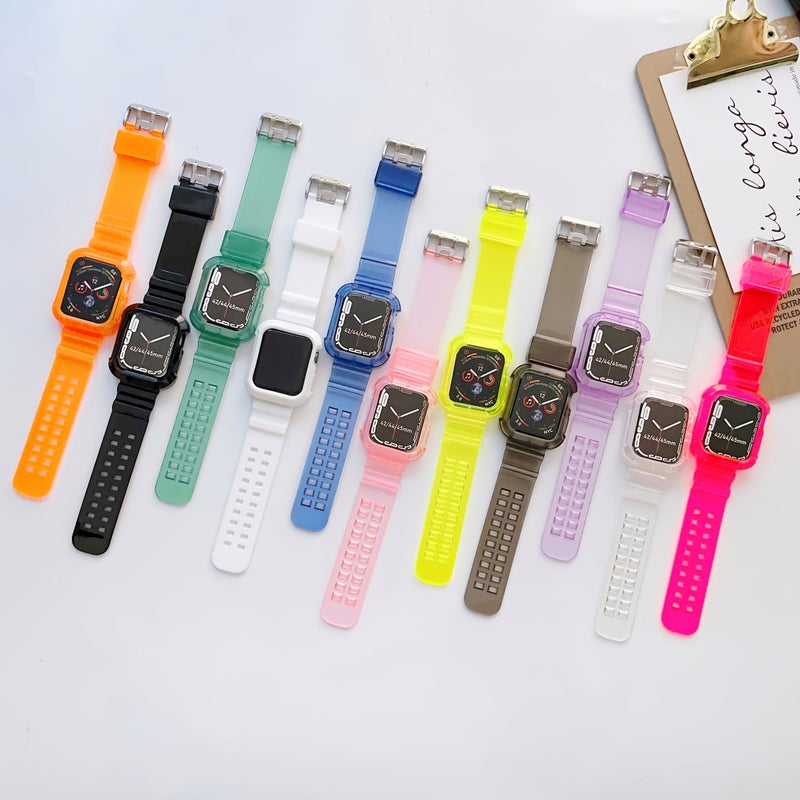 Silicone Transparent Black Watch Band 38 40 41 42mm S10 Integrated Anti Fall Strap Compatible With Apple Watch Series 1 To 11 - Image 1
