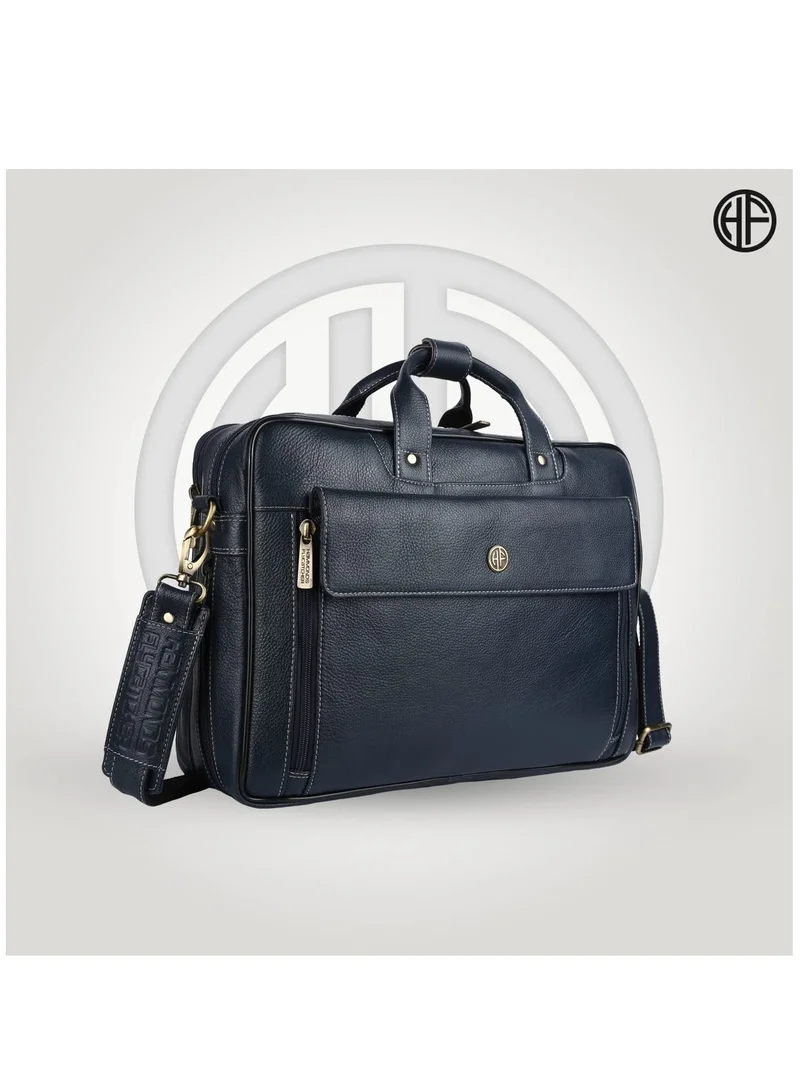 HAMMONDS FLYCATCHER Leather Laptop Bag for Men - Office Bag, Dark Blue - Fits 14/15.6/16 Inch Laptop/MacBook - Expandable, Water Resistant - Shoulder Bag with Trolley Strap - Big size