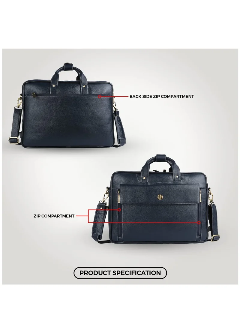 HAMMONDS FLYCATCHER Leather Laptop Bag for Men - Office Bag, Dark Blue - Fits 14/15.6/16 Inch Laptop/MacBook - Expandable, Water Resistant - Shoulder Bag with Trolley Strap - Big size