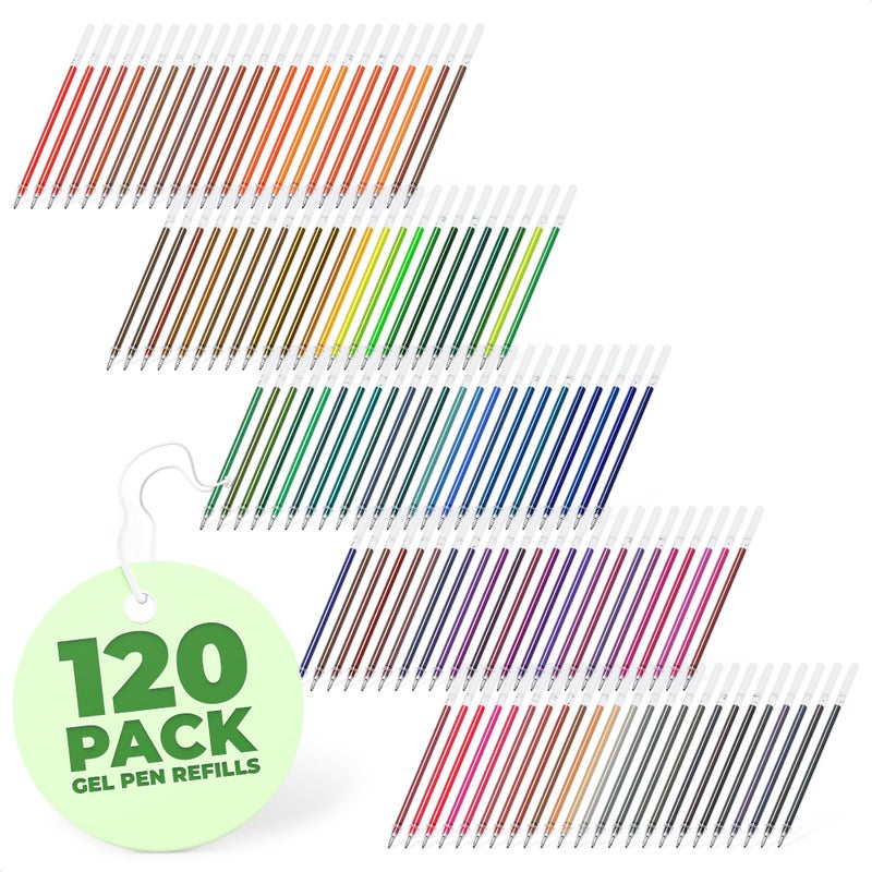 MYCRITEE 120 Pcs Glitter Gel Pen Refills for Adult Coloring - Colored Gel Pens Refills, 0.8-1.0 mm Thick Line, Good for Coloring, DIY, Scrapbook, Card & Decor - Pastel, Metal, Neon & Glitter Colors - Image 1