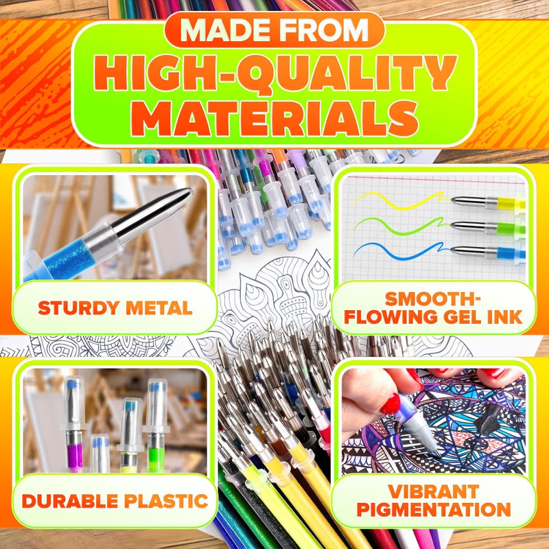 MYCRITEE 120 Pcs Glitter Gel Pen Refills for Adult Coloring - Colored Gel Pens Refills, 0.8-1.0 mm Thick Line, Good for Coloring, DIY, Scrapbook, Card & Decor - Pastel, Metal, Neon & Glitter Colors - Image 3