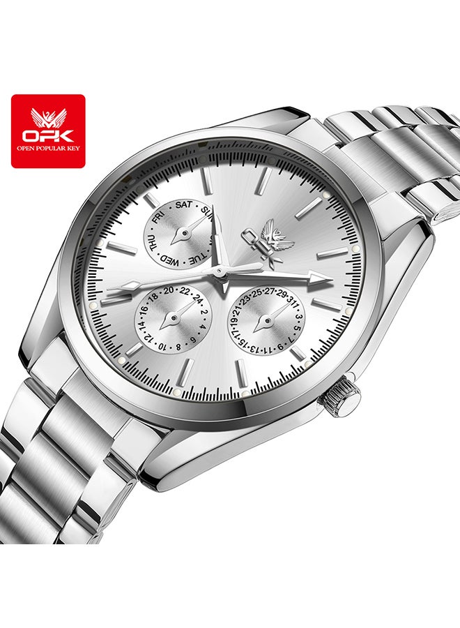 OPK Watches, Fashionable and Casual Men's Watch, Luminous Waterproof Quartz Watch, Men's Watch, 6024, White Dial - Image 1